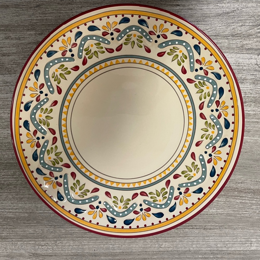 Set of 3 Bobby Flay Sevilla Dinner Plates Red Trim - Picture 2 of 7